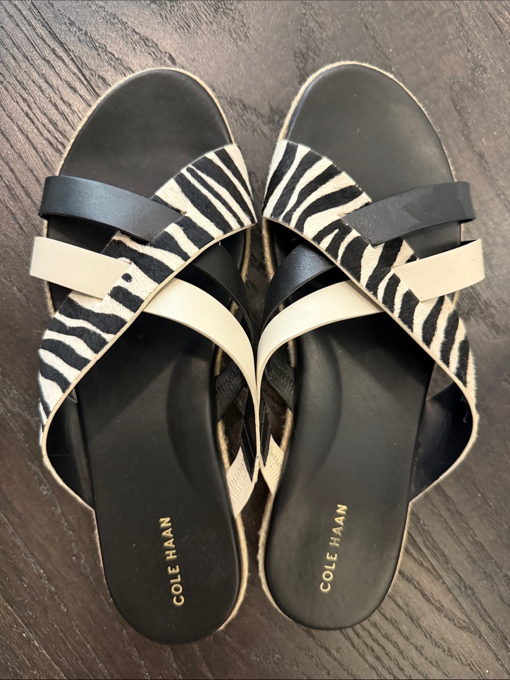 Cole Haan Women's Zebra Print Crossover Slide Sandals - Black & White